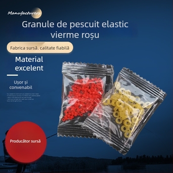 Granule roșii pentru momeli de pescuit, cu bandă de cauciuc, husă de cauciuc și inele de cauciuc