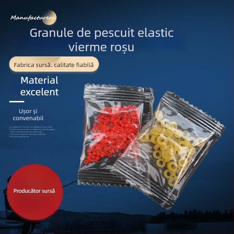 Granule roșii pentru momeli de pescuit, cu bandă de cauciuc, husă de cauciuc și inele de cauciuc