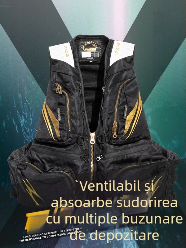 Urade Vestă de Salvare pentru Pescuit pe Stâncă pentru Adulți, Plutivitate Mare, 6 Buzunare, Material Oxford, Vestă Portabilă pentru Snorkeling