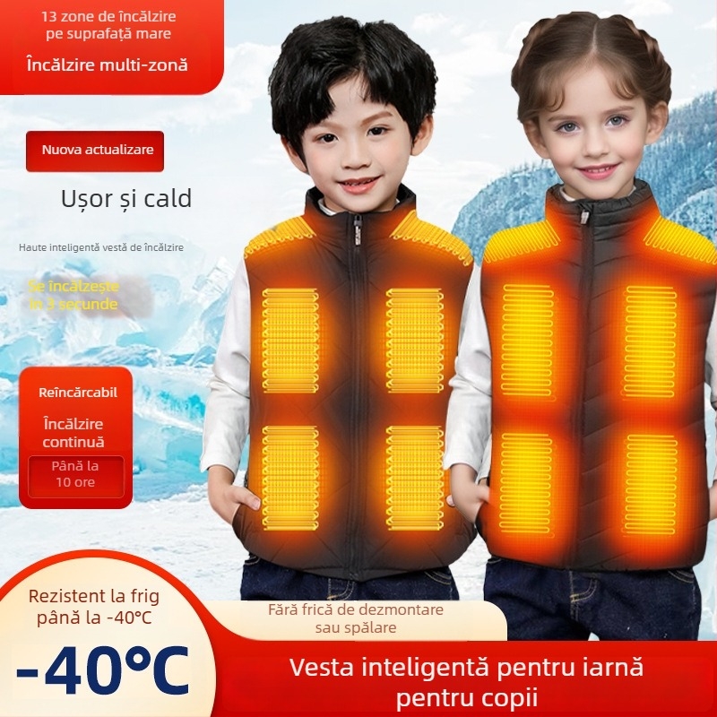Vestă electrică pentru copii, unisex, încălzire, USB, iarnă, 85% bumbac, căptușeală poliester, țesătură groasă, pentru copii peste 8 ani (aprox. 140 cm)