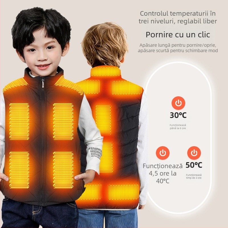 Vestă electrică pentru copii, unisex, încălzire, USB, iarnă, 85% bumbac, căptușeală poliester, țesătură groasă, pentru copii peste 8 ani (aprox. 140 cm)
