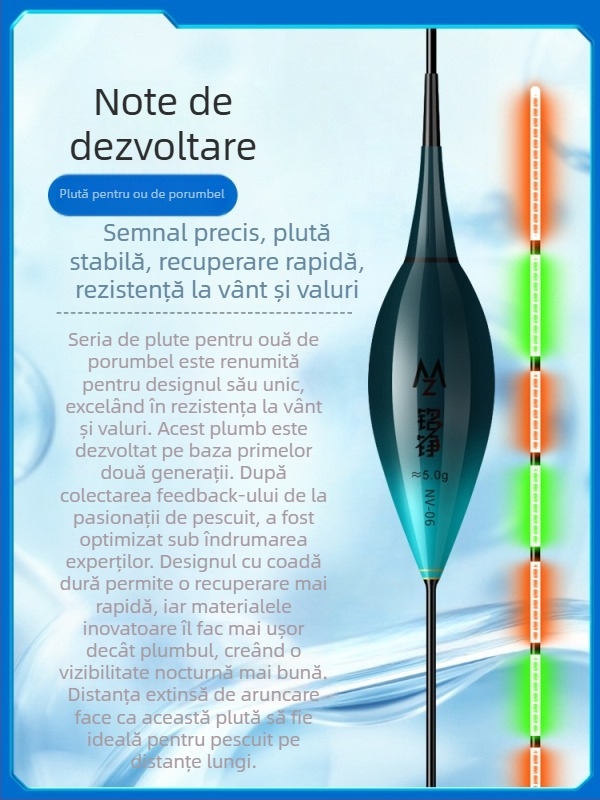 Plută de pescuit pentru caras cu iluminare nocturnă electronică, sensibilitate la mușcătură ridicată, schimbare de culoare, utilizare zi-noapte — material nano plută, Mingzheng fishing tackle