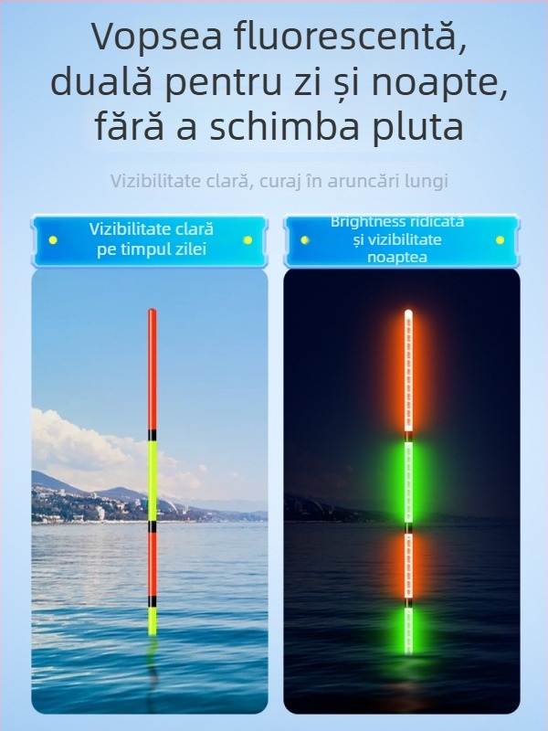 Plută de pescuit pentru caras cu iluminare nocturnă electronică, sensibilitate la mușcătură ridicată, schimbare de culoare, utilizare zi-noapte — material nano plută, Mingzheng fishing tackle