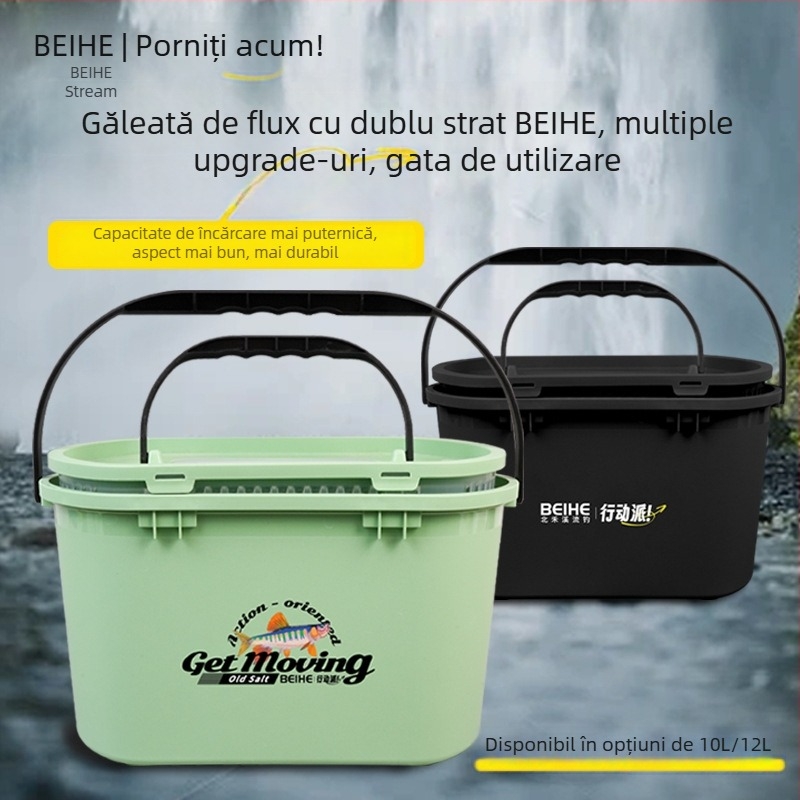 Găleată pentru pești vii, cu două straturi, întărită, pentru pescuit în curent, cu sensibilitate ridicată