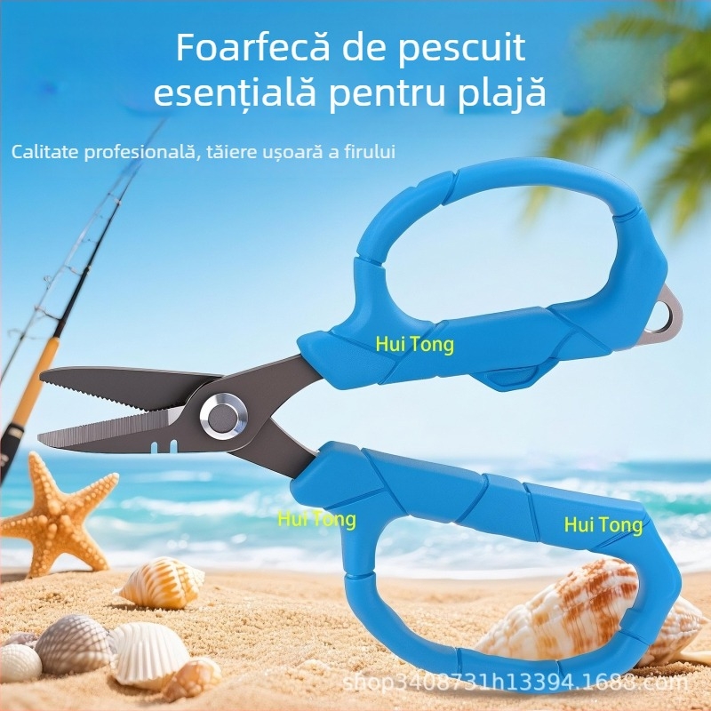 Foarfece multifuncționale pentru linia de pescuit cu muchii zimțate, acoperire gri titan, oțel inoxidabil
