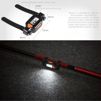 LEO Lampa pentru momelă cu senzor de gravitație – iluminare pentru pescuit de noapte, reîncărcabilă, carcasă ABS