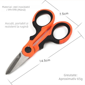 Foarfecă de pescuit multifuncțională, lame din oțel inoxidabil și mâner PP+TPR pentru linia de pescuit