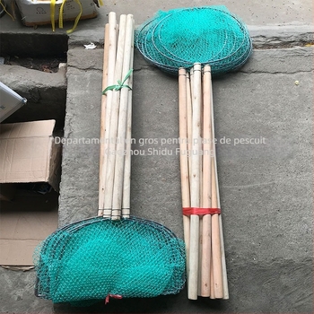 Plasă de pescuit cu mâner din lemn și sârmă cu nouă fire