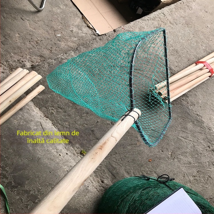 Plasă de pescuit cu mâner din lemn și sârmă cu nouă fire