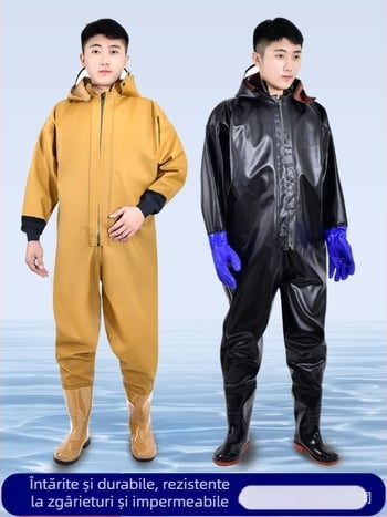 Unisex costum impermeabil pentru pescuit cu pantaloni de ploaie groși, all-season, protecție UV, rezistență la vânt, călduros, rezistent la abraziune, țesătură din fibre chimice