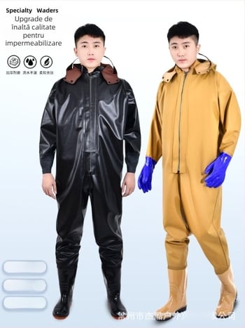 Unisex costum impermeabil pentru pescuit cu pantaloni de ploaie groși, all-season, protecție UV, rezistență la vânt, călduros, rezistent la abraziune, țesătură din fibre chimice