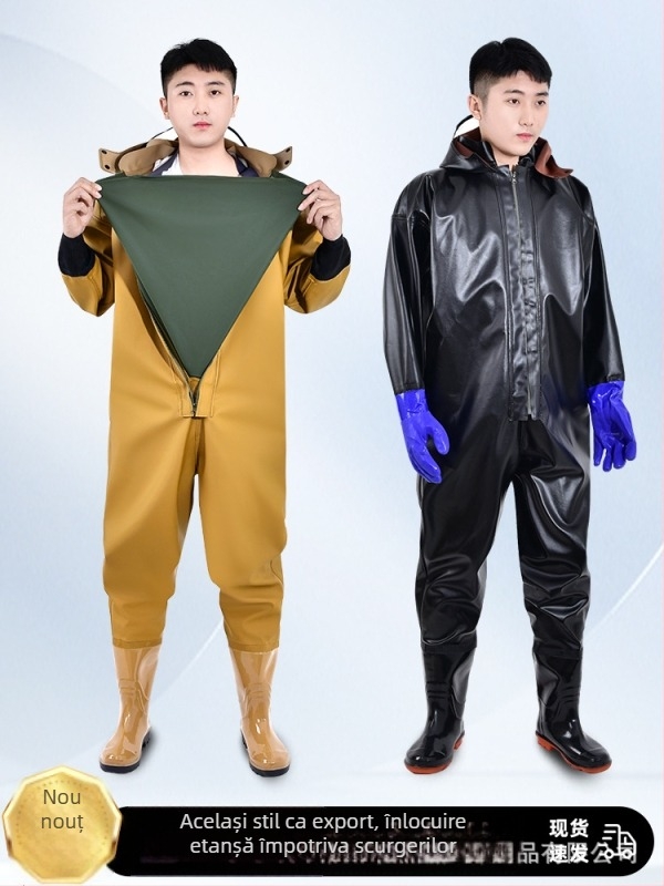 Unisex costum impermeabil pentru pescuit cu pantaloni de ploaie groși, all-season, protecție UV, rezistență la vânt, călduros, rezistent la abraziune, țesătură din fibre chimice