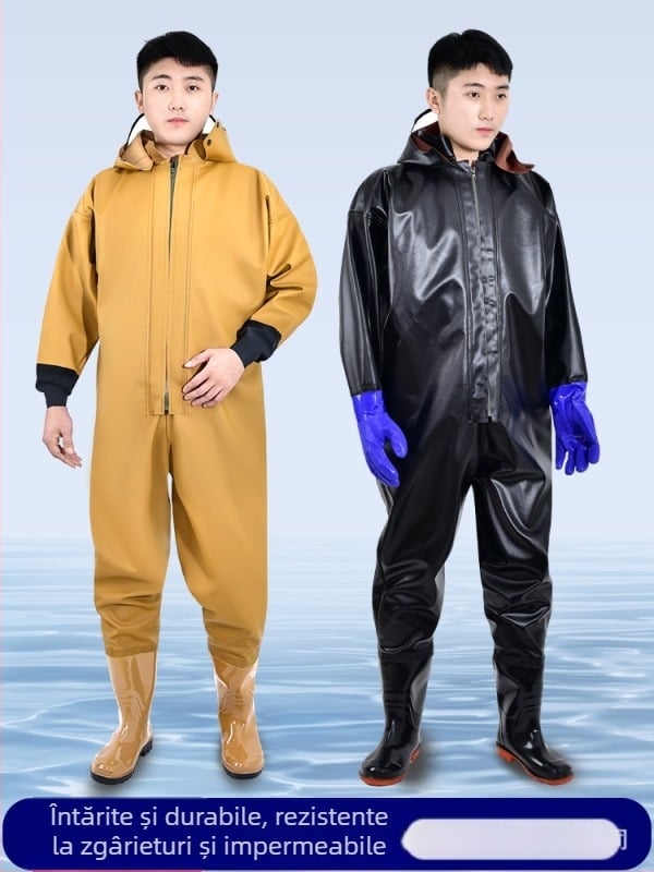 Unisex costum impermeabil pentru pescuit cu pantaloni de ploaie groși, all-season, protecție UV, rezistență la vânt, călduros, rezistent la abraziune, țesătură din fibre chimice