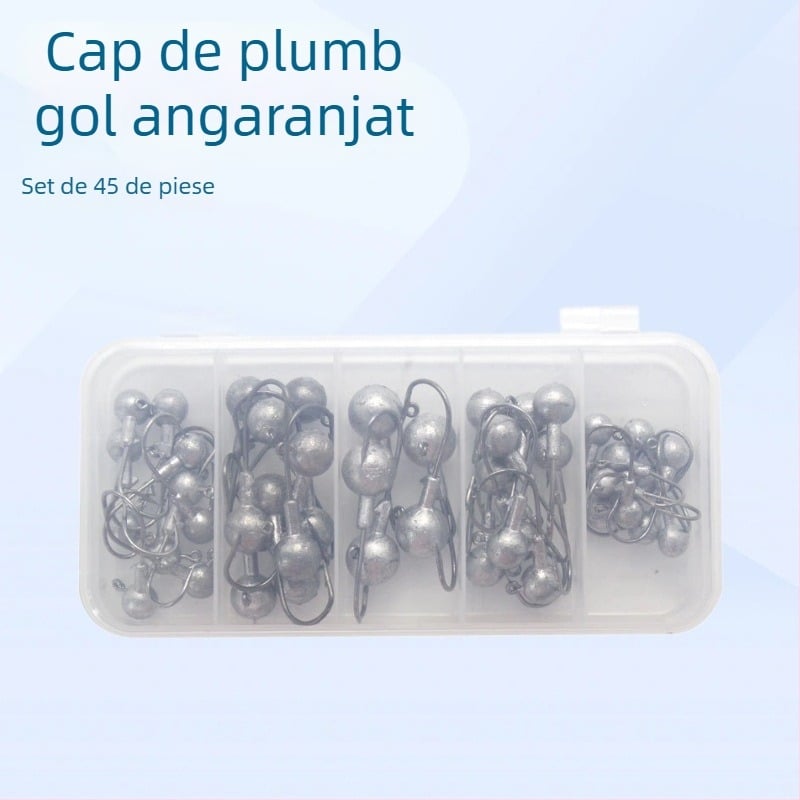 Wanhe set cu 45 de cârlige cu cap de plumb – cutie cu unelte de pescuit, materiale sintetice, pentru pescuit în lac și în mare