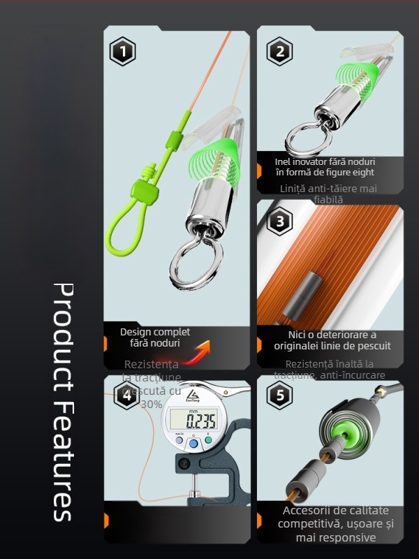 Set principală fără noduri, legată manual, nailon, 3.6–9 m, pentru pești mari