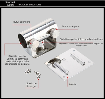 Suport umbrelă pescuit din oțel inoxidabil – tip insert, universal, construcție îmbunătățită, model 42752