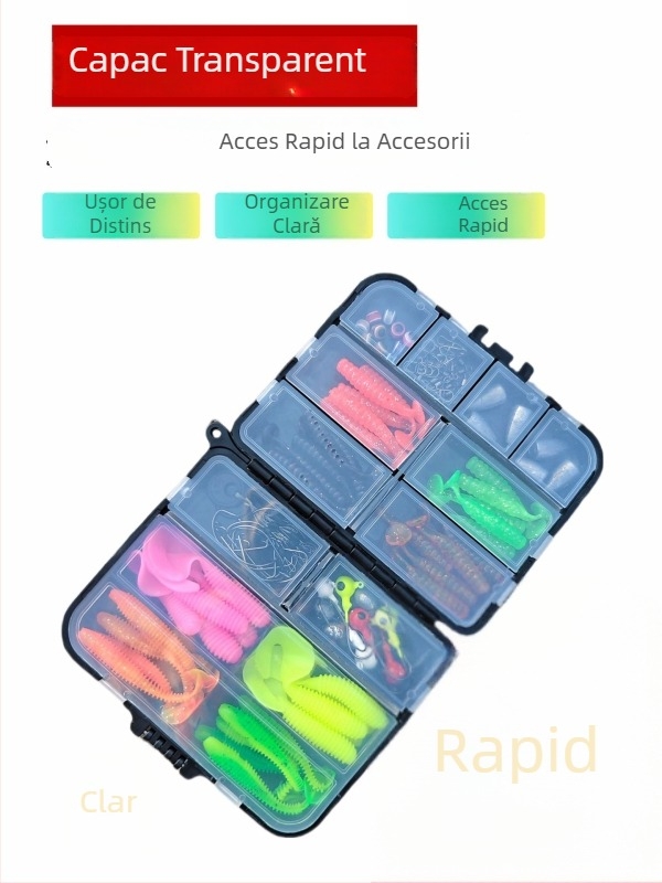 Kit de pescuit cu 108 piese, pentru începători, cu năluci moi, cu cârlige crank și componente Texas rig