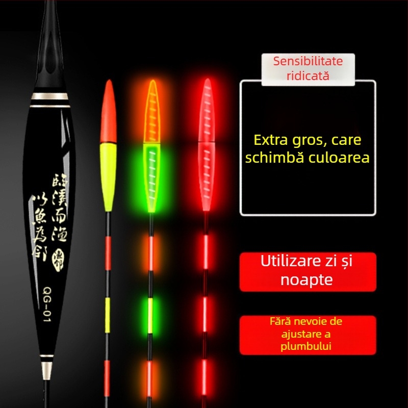 Plută luminosă pentru pescuit, cu indicator de mușcătură extrem de sensibil, utilizare zi-noapte și design cu coadă groasă