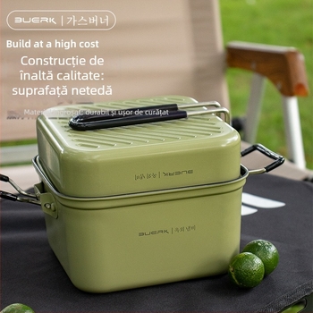 BUERK BG-D01 Set camping din oțel inoxidabil – oală pătrată pliabilă și tigaie, 0.43 kg, pentru 2 persoane