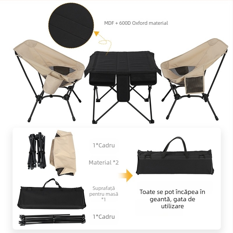 Set de trei piese: masă și scaune pliabile pentru exterior, cadru din țevi de fier, include o masă și două scaune pătrate, dimensiuni 55×54×65 cm, pliabil