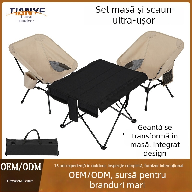 Set de trei piese: masă și scaune pliabile pentru exterior, cadru din țevi de fier, include o masă și două scaune pătrate, dimensiuni 55×54×65 cm, pliabil