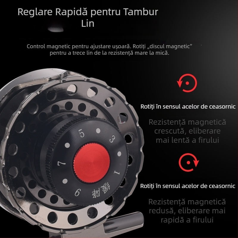 Kemeilong mulinetă magnetică cu eliberare lentă, corp din metal integral, pentru pescuit pe rafting, cu valvă de încetinire și înfășurare a liniei în prealabil