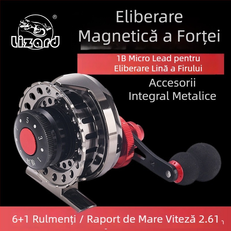Kemeilong mulinetă magnetică cu eliberare lentă, corp din metal integral, pentru pescuit pe rafting, cu valvă de încetinire și înfășurare a liniei în prealabil
