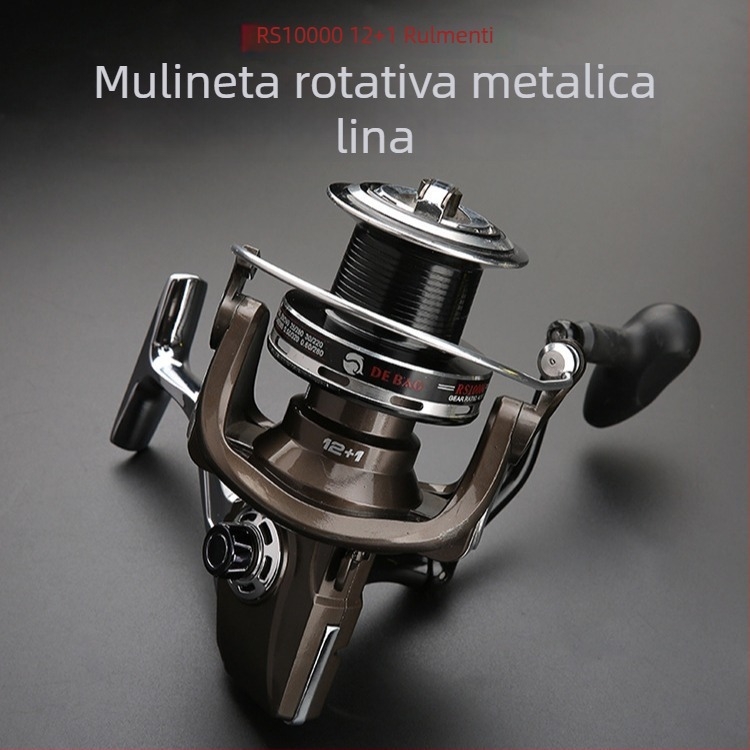 Mulineta de pescuit spinning, 12+1 rulmenți, corp metalic, tambur pentru linie