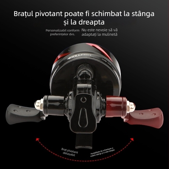 Rulment de pescuit complet din metal, tambur interior închis, mâner reversibil stânga/dreapta, tambur sferic