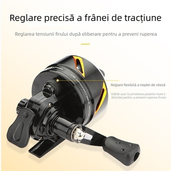 Rulment de pescuit complet din metal, tambur interior închis, mâner reversibil stânga/dreapta, tambur sferic