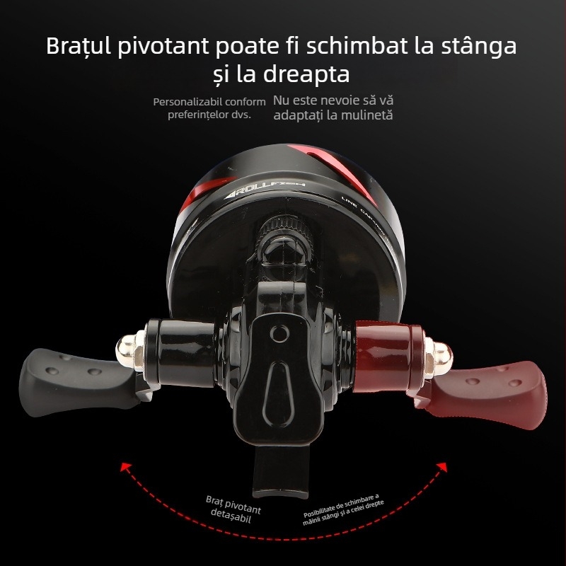 Rulment de pescuit complet din metal, tambur interior închis, mâner reversibil stânga/dreapta, tambur sferic