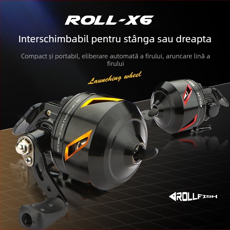 Rulment de pescuit complet din metal, tambur interior închis, mâner reversibil stânga/dreapta, tambur sferic