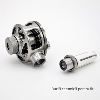 Model 40/50, 3 axe, mulinetă de pescuit din metal integral, modificată manual, tambur cu trecere centrală, canelură în formă de V, curea bi-coloară