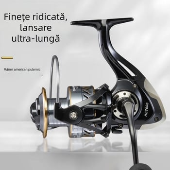 Mulineta metalică de spinning pentru pescuit marin, stil american, mâner reglabil, aruncări la distanță