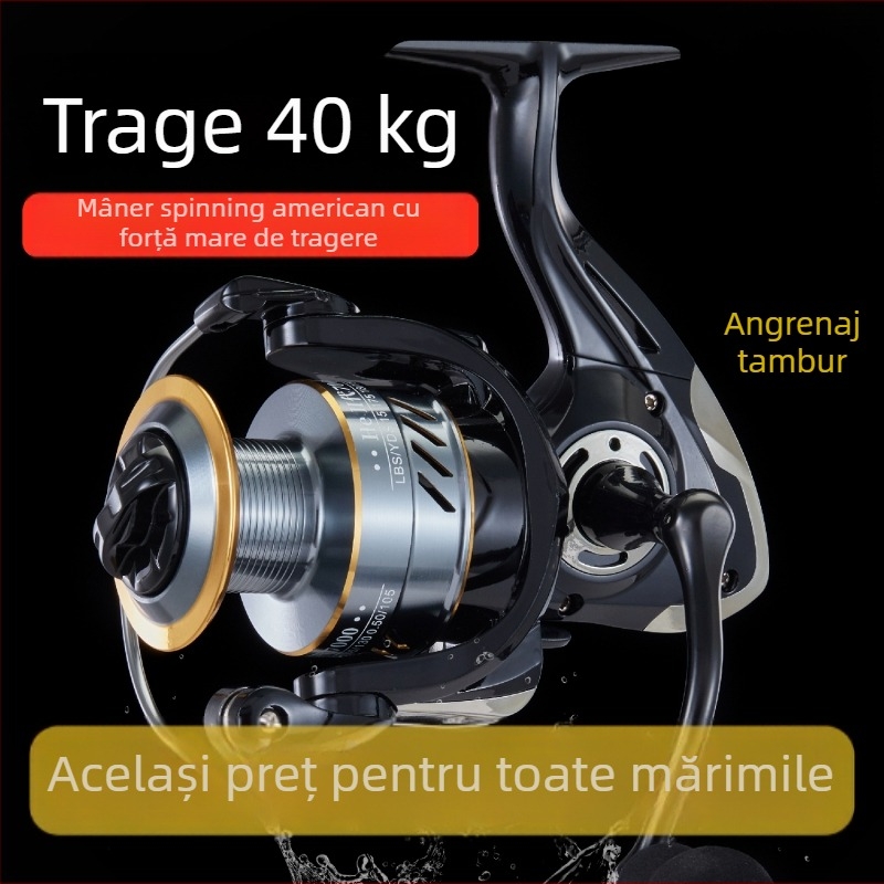 Mulineta metalică de spinning pentru pescuit marin, stil american, mâner reglabil, aruncări la distanță