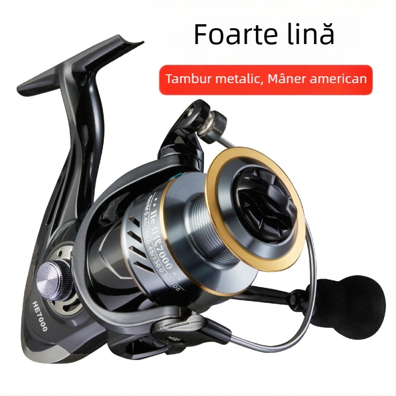 Mulineta metalică de spinning pentru pescuit marin, stil american, mâner reglabil, aruncări la distanță