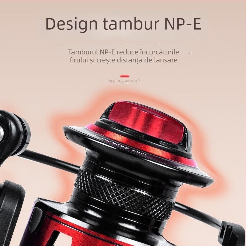 Mulineta de pescuit spinning, corp metalic, construcție total metalică, semi-metalică, gură înclinată, tambur adânc, pentru pescuit marin, aruncări la distanță și pescuit cu năluci