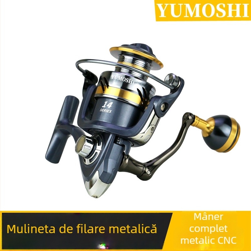 YUMOSHI KS mulinetă pentru pescuit în mare, cu undiță de mal și pescuit pe stânci, năluci, braț metalic și bilă metalică