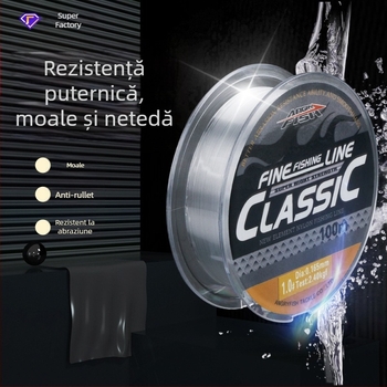 Linie de pescuit din nylon monofilament, transparentă, lungime 150 m sau 100 m, rezistență 20–220 lb