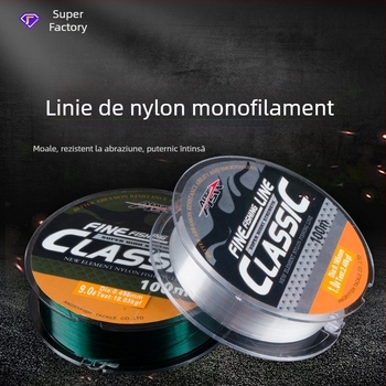 Linie de pescuit din nylon monofilament, transparentă, lungime 150 m sau 100 m, rezistență 20–220 lb