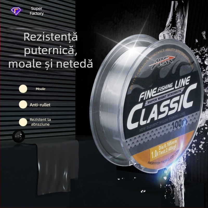 Linie de pescuit din nylon monofilament, transparentă, lungime 150 m sau 100 m, rezistență 20–220 lb