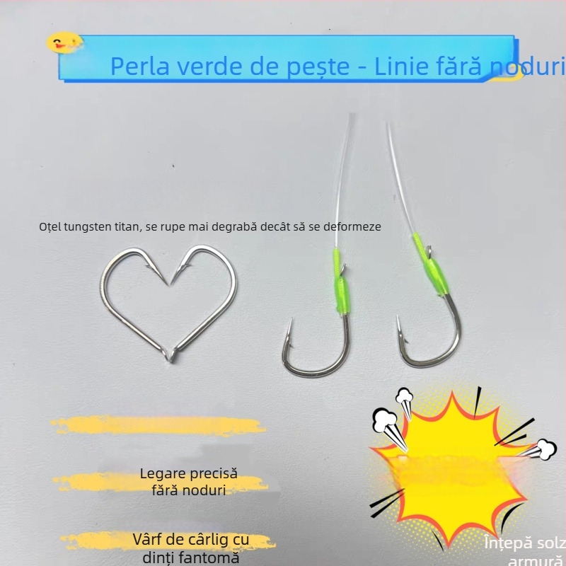 Rig de pescuit din nylon, fără noduri, cu mărgele și cârlige duble, întărit