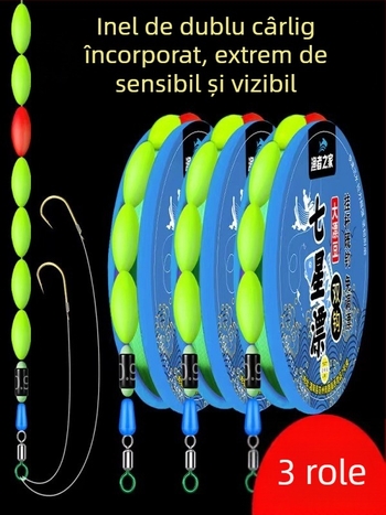 Set de linie plutitoare cu cârlige duble și șapte stele – fără reglaj, sensibilitate înaltă; Material: nailon; Lungime: 2.7–5.4 m; Potrivit pentru pâuri, iazuri, lacuri