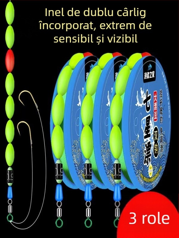 Set de linie plutitoare cu cârlige duble și șapte stele – fără reglaj, sensibilitate înaltă; Material: nailon; Lungime: 2.7–5.4 m; Potrivit pentru pâuri, iazuri, lacuri