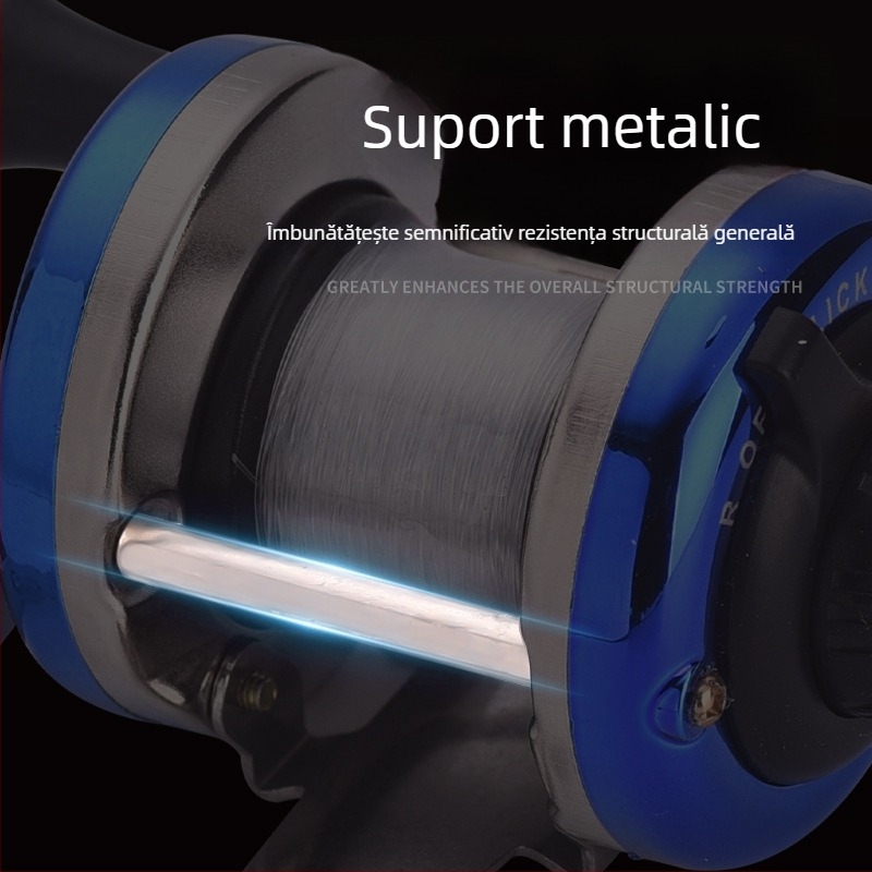 Mulineta mini pentru pescuit pe gheață, cu brațe duble, corp din metal și tambur pentru fir