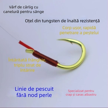 Cârlig de pescuit cu mărgele și fir fără nod, triplu întărit, ușor