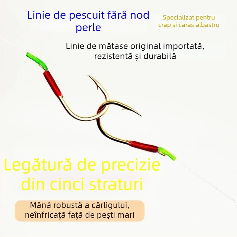Cârlig de pescuit cu mărgele și fir fără nod, triplu întărit, ușor