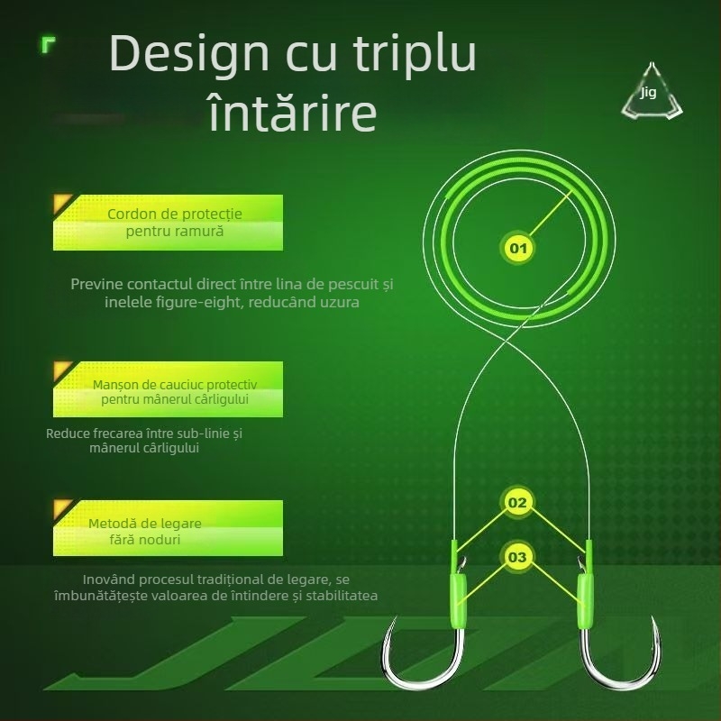 Cârlig de pescuit cu mărgele și fir fără nod, triplu întărit, ușor