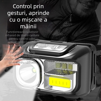 Lampa frontală LED cu încărcare USB, 10W, 1200mAh, rază 100–200 m