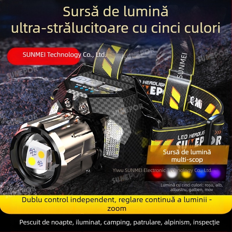 Frontala cu laser, corp din plastic, baterie reîncărcabilă de 7000mAh, rază 100–200 m, potrivită pentru camping și pescuit de noapte (specificații critice: baterie de 7000mAh, sursă laser, rază 100–200 m, corp din plastic, camping și pescuit de noapte)